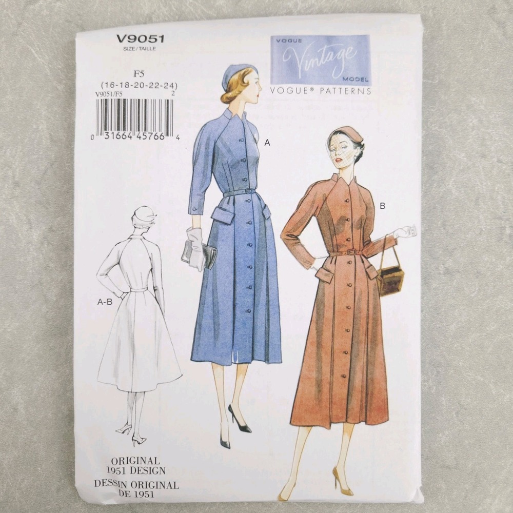 Vogue V9051 Vintage 1951 Shirtwaist Dress Sewing Pattern Retro Fashion Sz 16-24